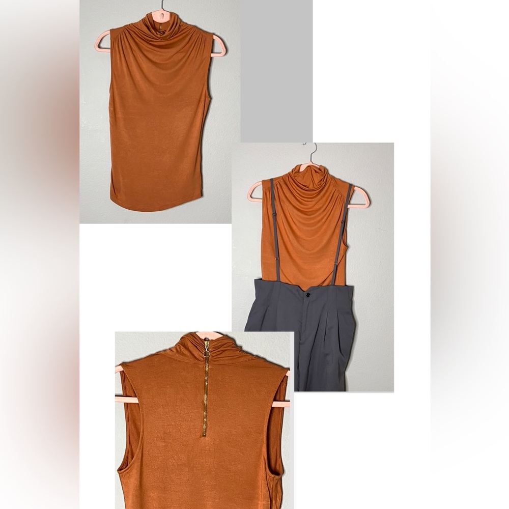 Free People Burnt Orange Zip High Neck Tank sz Small
